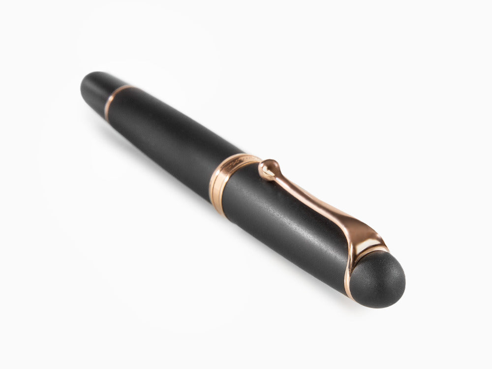 Aurora 88 Black Satin Fountain Pen, Black Resin, Rose Gold Trim, 809-PN
