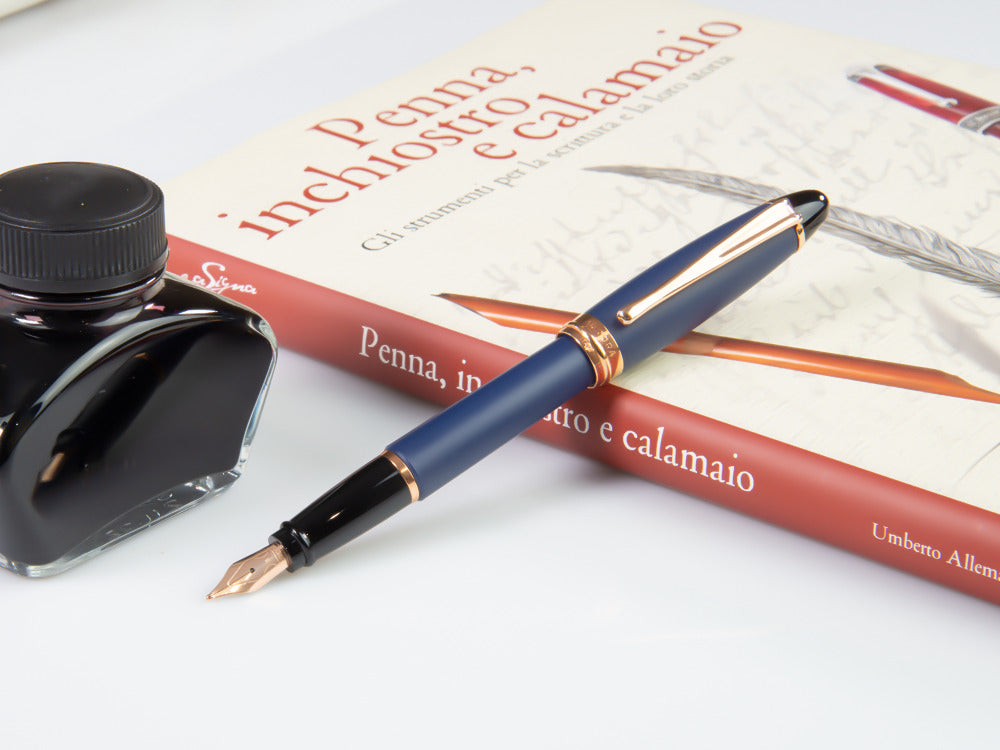 Aurora Ipsilon Matt Fountain Pen, Resin, Blue, Rose gold trim, B10-PB