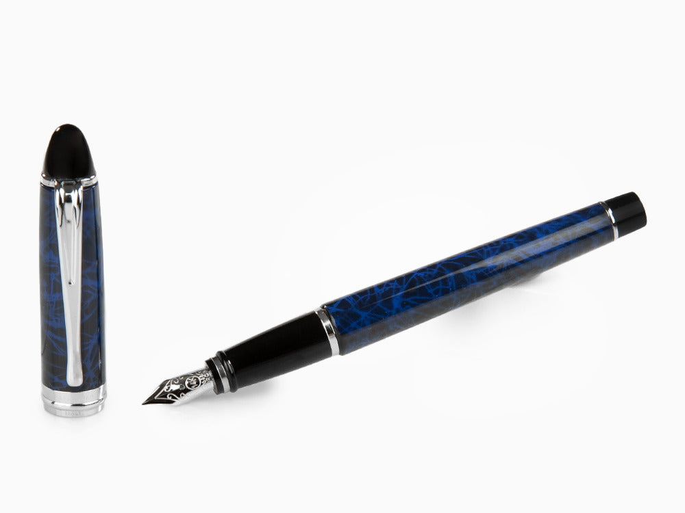 Aurora Ipsilon Blue Night Fountain Pen, Lacquer, Blue, Chrome, B13-CB