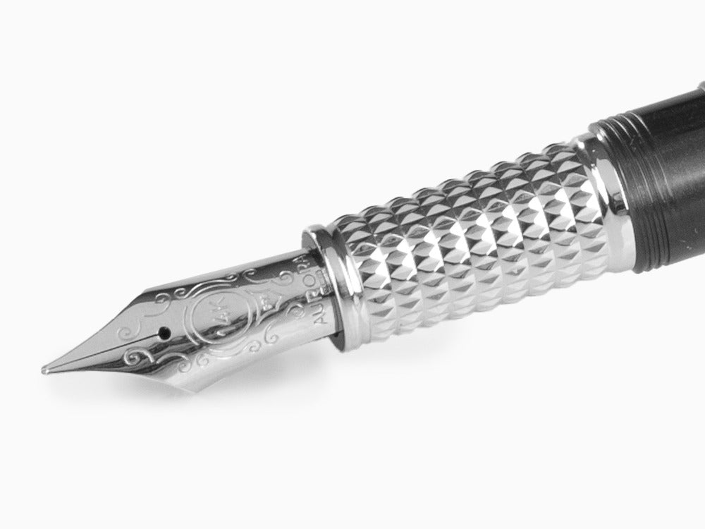 Aurora Alpha Fountain Pen, Black Resin, Chrome Trim, H11CN