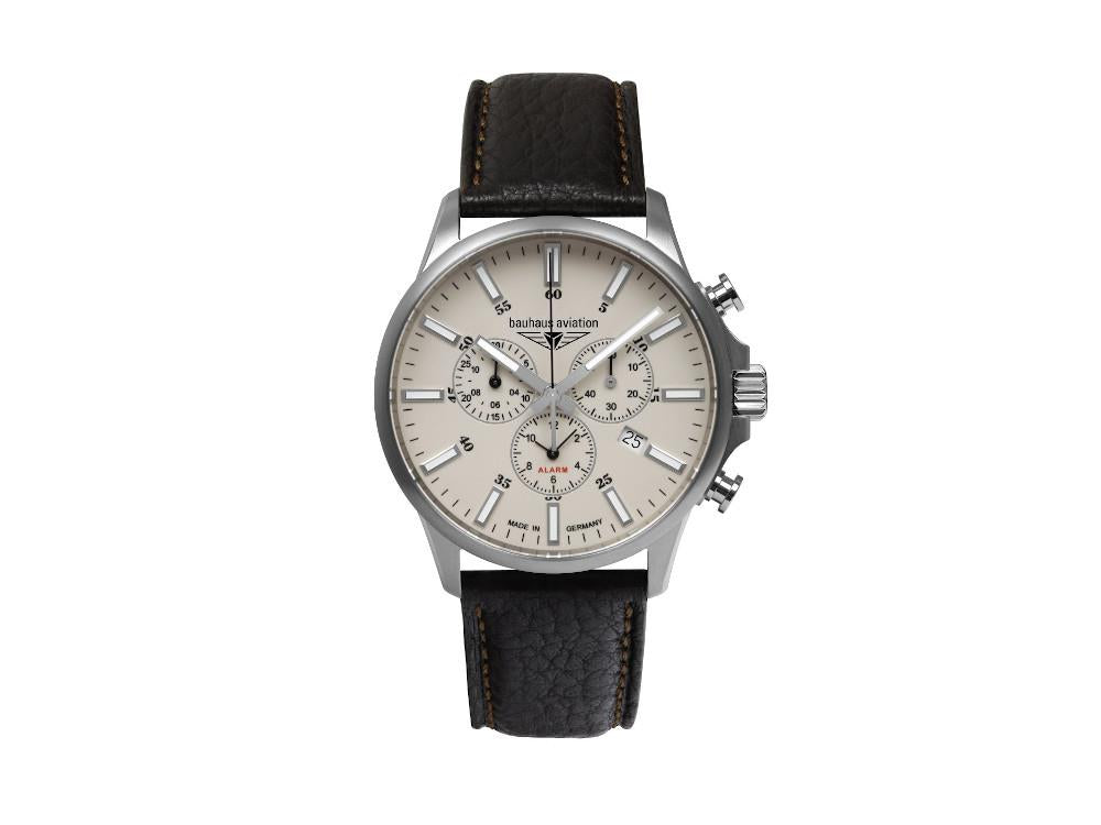 Bauhaus Aviation Quartz Watch, Beige, 42 mm, Chronograph, Day, 2880-5
