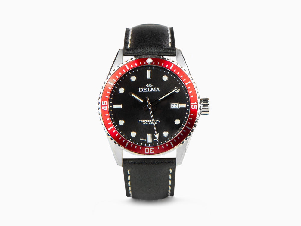 Delma Diver Cayman Quartz Watch, Black, 42 mm, 20 atm, 41601.708.6.036