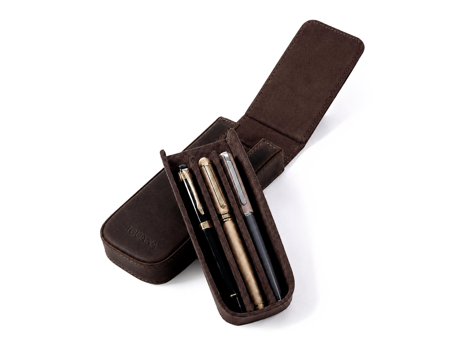 Iguana Pen Case Brown for 3 writing items, PEN-CASE-BROWN-3