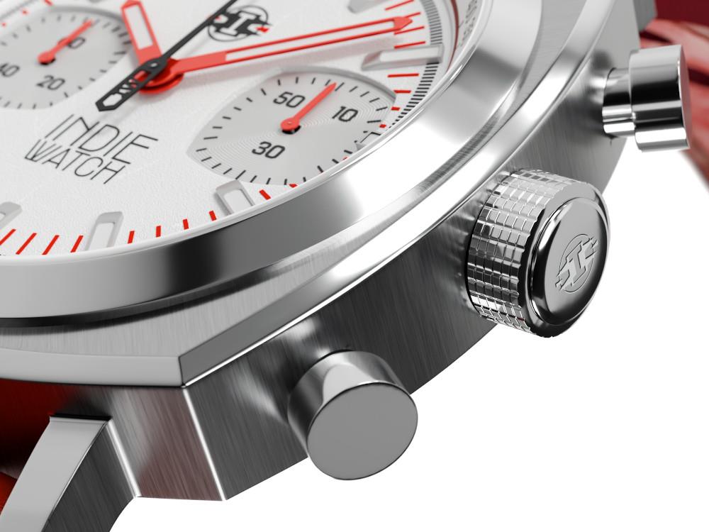 Indie Watch Strum Quartz Watch, White, 42 mm, Chronograph, 521R