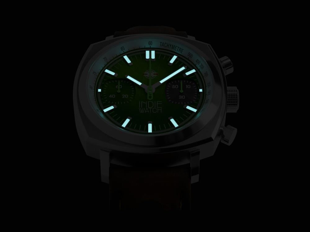 Indie Watch Strum Quartz Watch, Green, 42 mm, Chronograph, 521W