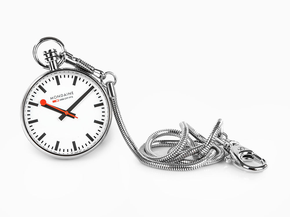 Mondaine SBB Evo Quartz Pocket Watch, Steel, White, 43 mm, A660.30316.11SBB