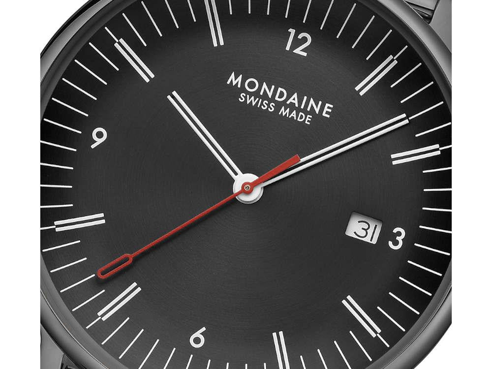 Mondaine Doppio IP Gun Quartz Watch, Black, 41 mm, MLE.41220.SM