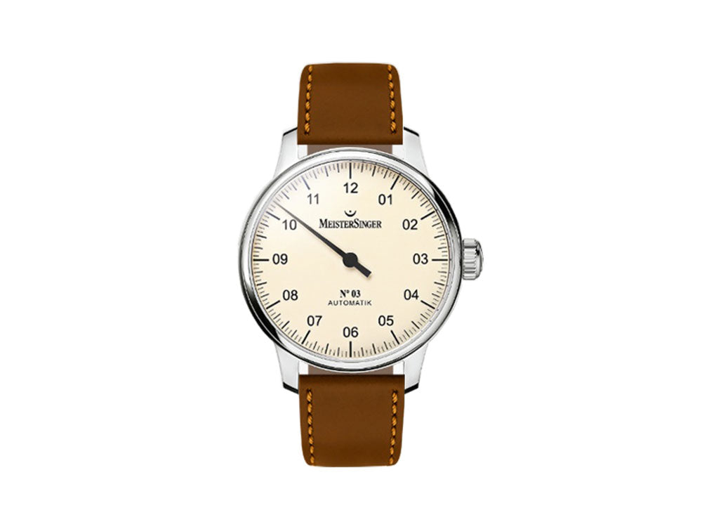 Meistersinger N3 Automatic Watch, ETA 2824-2, 43mm, Ivory, 38 Hours, AM903-SCF03