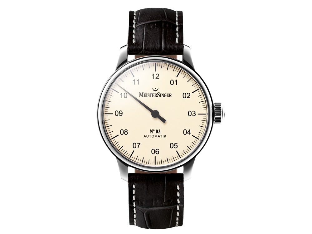 Meistersinger N3 Automatic Watch, ETA 2824-2, 43mm. Black Leather strap, AM903