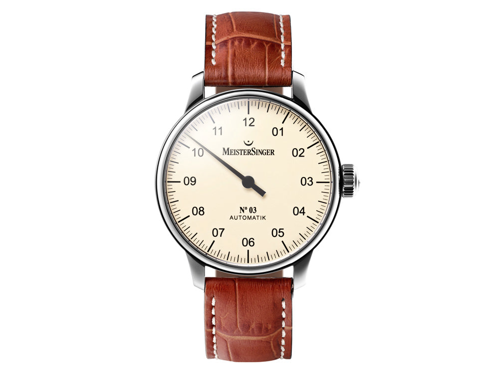 Meistersinger N3 Automatic Watch, ETA 2824-2, 43mm. Brown Leather strap, AM903