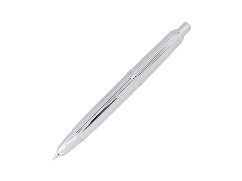 Pilot Capless Stripes Fountain Pen, Metal, Rhodium trim, Silver