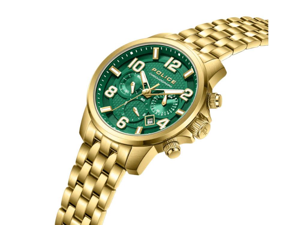 Police Belem Quartz Watch, PVD Gold, 43 mm, Green, PEWGI0000304