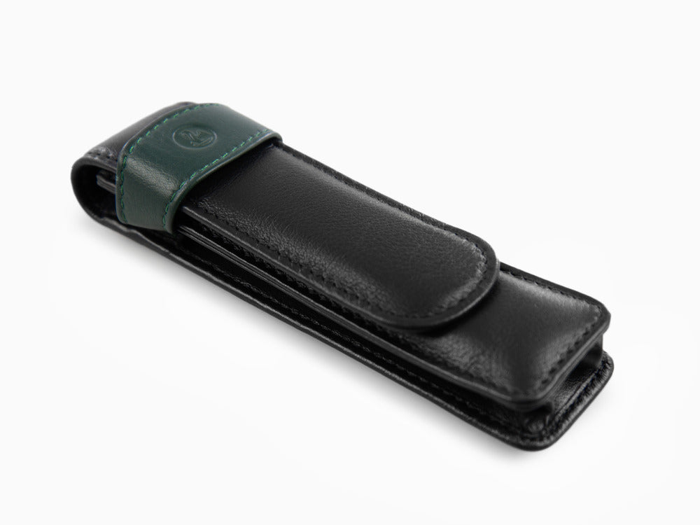 Pelikan 2 Pen Case, Leather, Black-Green, Soft, Flap tuck, 923722
