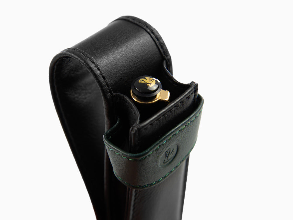 Pelikan 2 Pen Case, Leather, Black-Green, Soft, Flap tuck, 923722