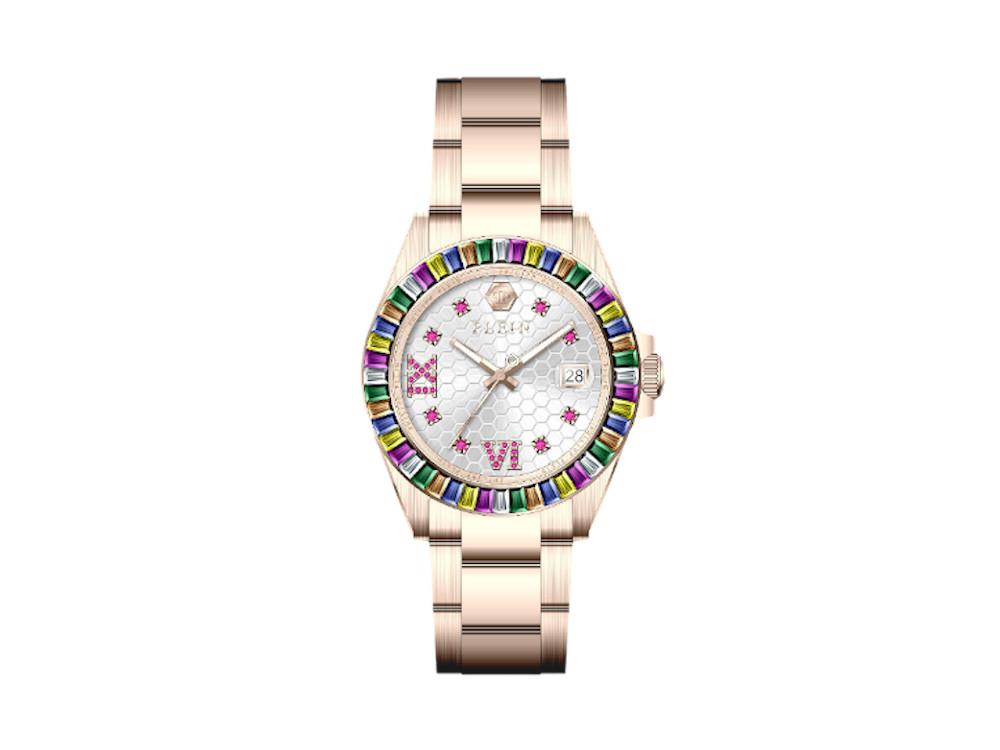 Philipp Plein Lady Empire Quartz Watch, PVD Rose Gold, Silver, 39 mm, PW2FA0425