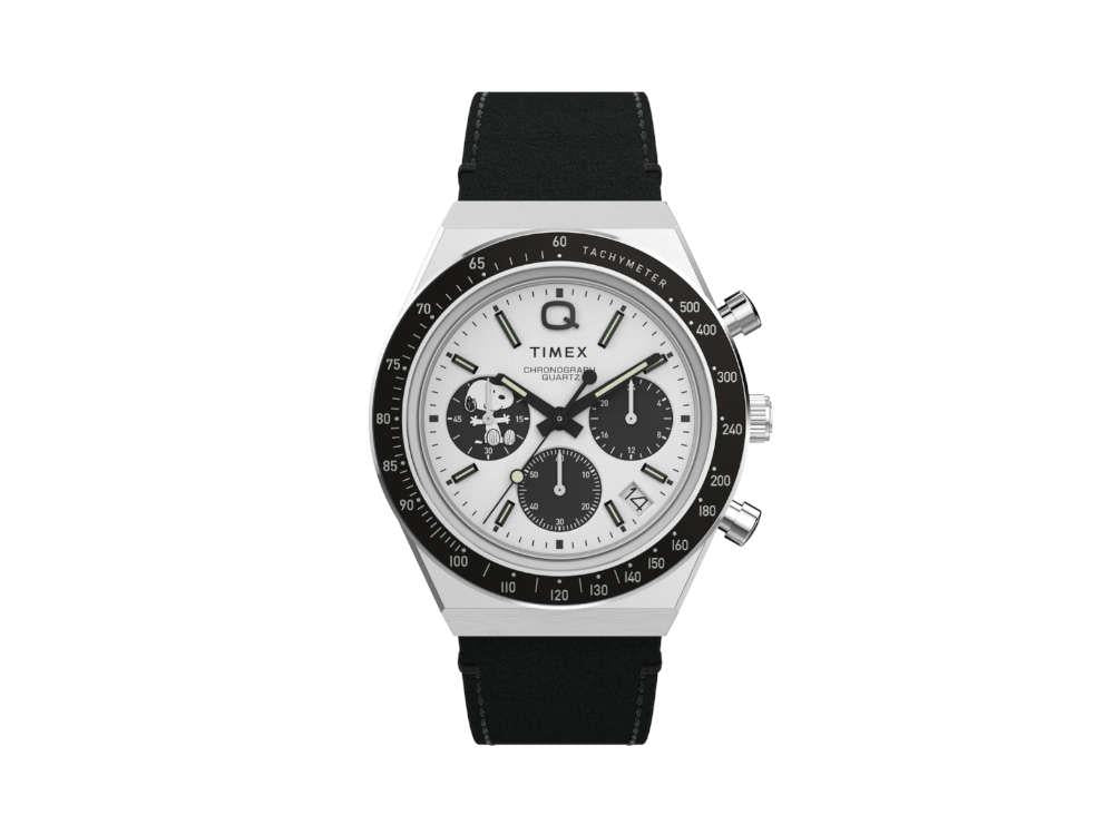 Timex Q Timex Chronograph x Peanuts Snoopy Quartz Watch, White, 40 mm, TW2W68900