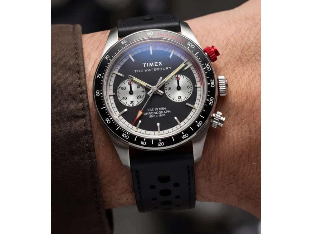 Timex The Waterbury Heritage Chronograph Quartz Watch, Black, 39 mm, TW2Y93300