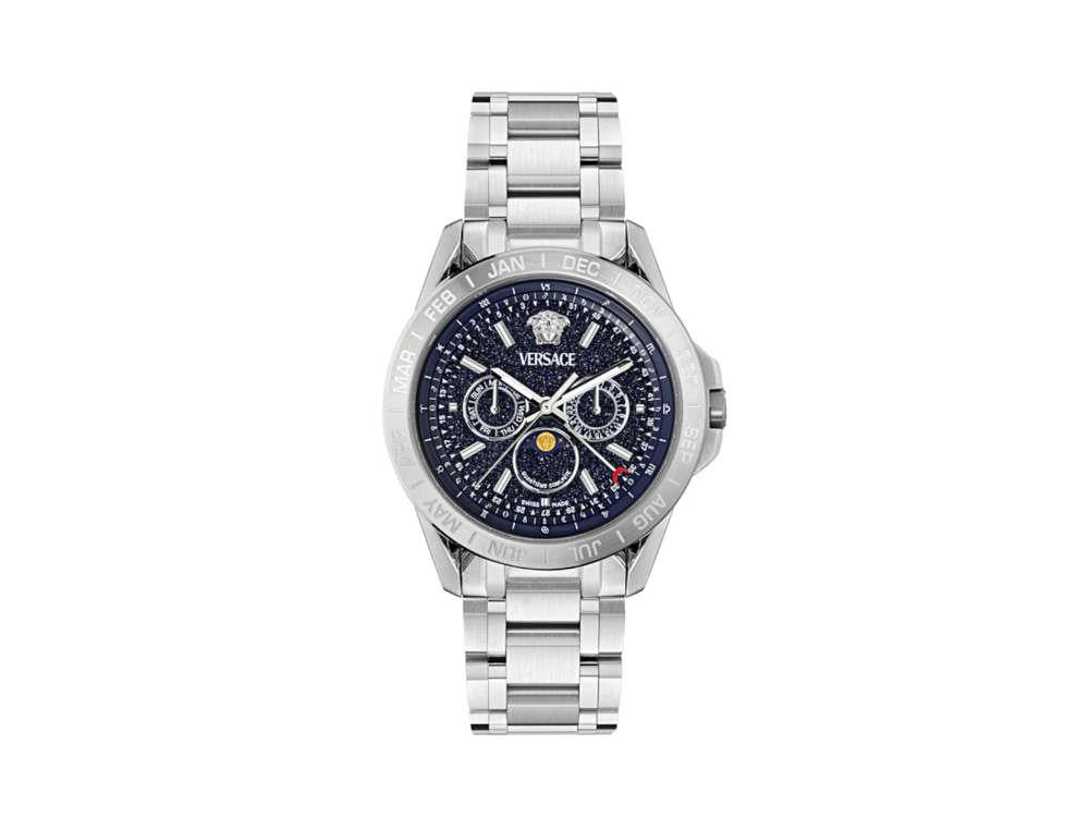 Versace V-Galaxy Moonphase Quartz Watch, Blue, 43 mm, VE0K00125