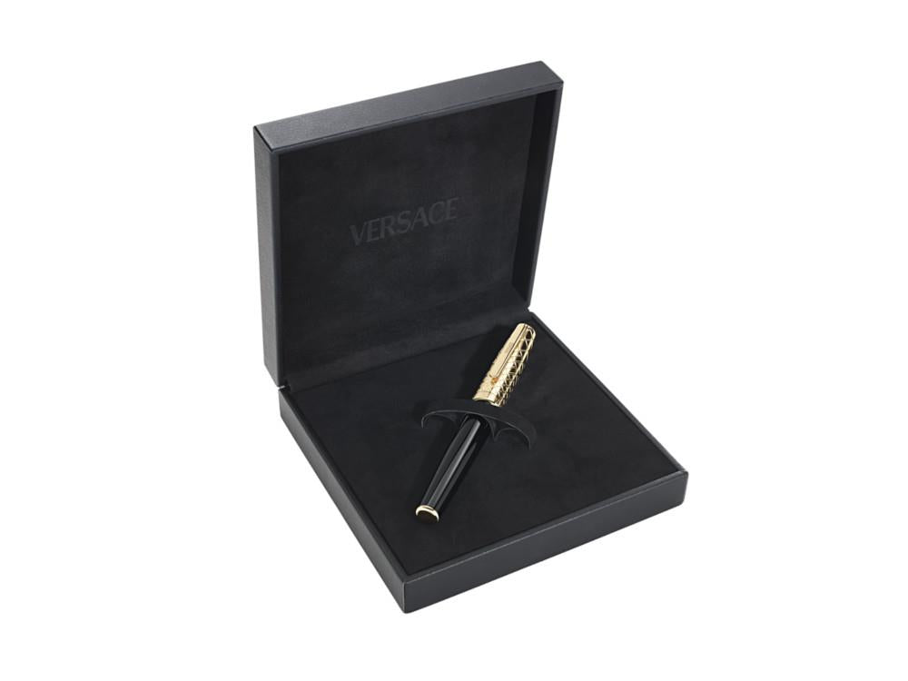 Versace Honos Rollerball pen, Resin, Black, Gold plated, VRTC00224