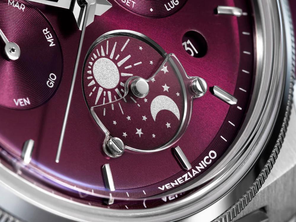 Venezianico Arsenale Calendario Automatic Watch, 40 mm, Burgundy, 6221581C