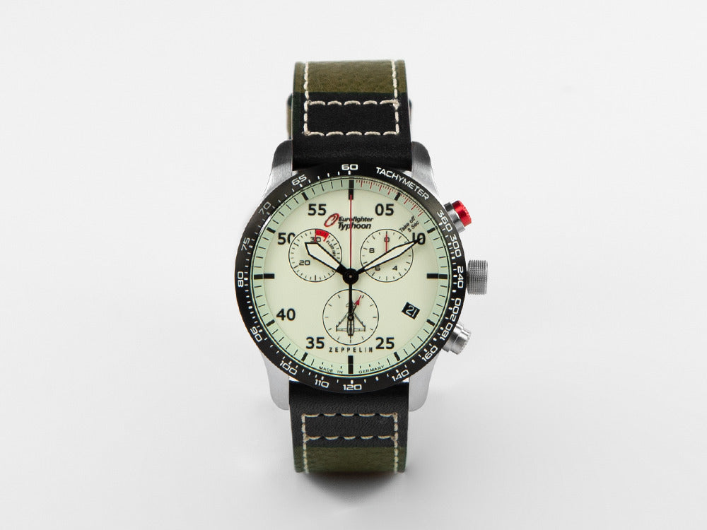 Zeppelin Eurofighter Quartz Watch, White, Day, Leather strap, 7298-5