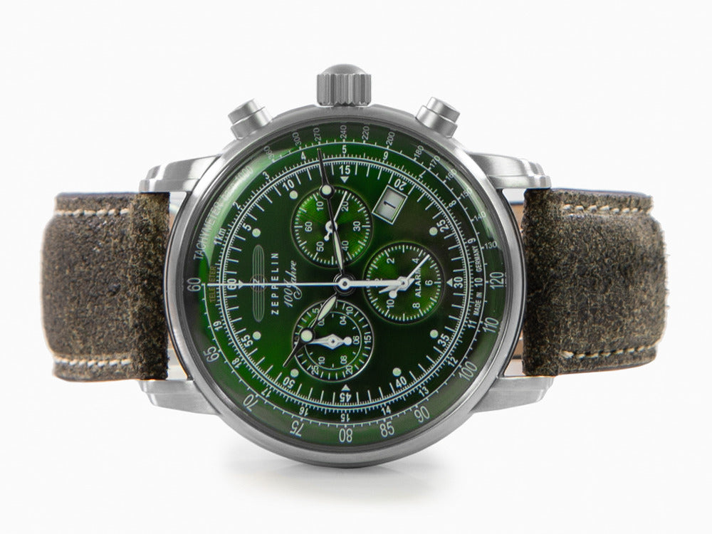Zeppelin 100 Years Zeppelin Ed. 1 Quartz Watch, Green, 42 mm, Day, 8680-4