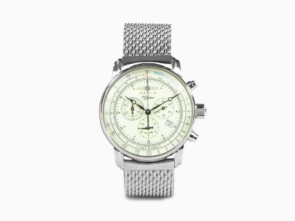 Zeppelin 100 Years Zeppelin Ed. 1 Watch, Beige, 42 mm, Day, Mesh strap, 8680M-3