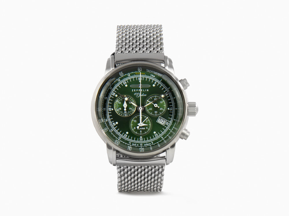 Zeppelin 100 Years Zeppelin Ed. 1 Quartz Watch, Green, 42 mm, Mesh, 8680M-4