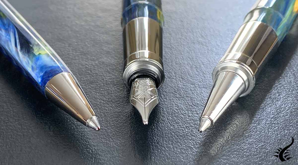 Fountain pen, roller pen and ballpoint