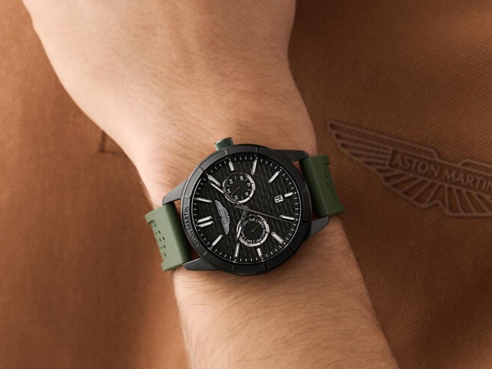 Aston Martin Icon HDL Quartz Watch, Recycled Steel, Black, 42 mm, MTIH2S604