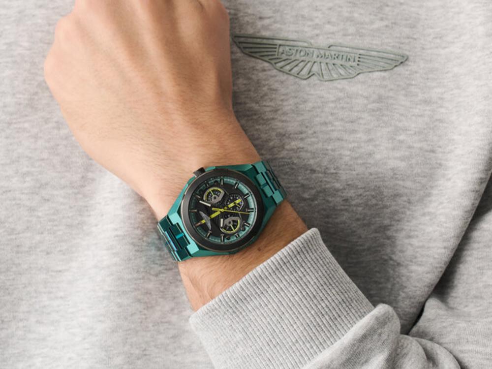 Aston Martin Thrill TKS Quartz Watch, Recycled Steel, Black, 42 mm, MTRI2S606