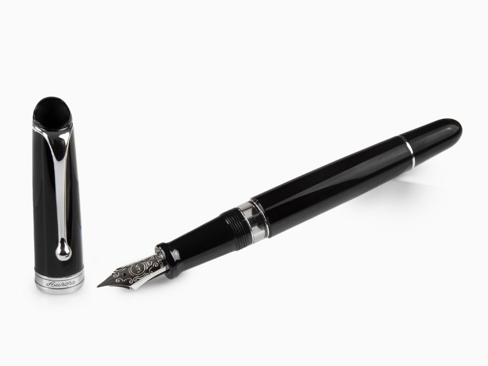 Aurora 88 Big Fountain Pen, Black Resin, Chrome trim, 800C