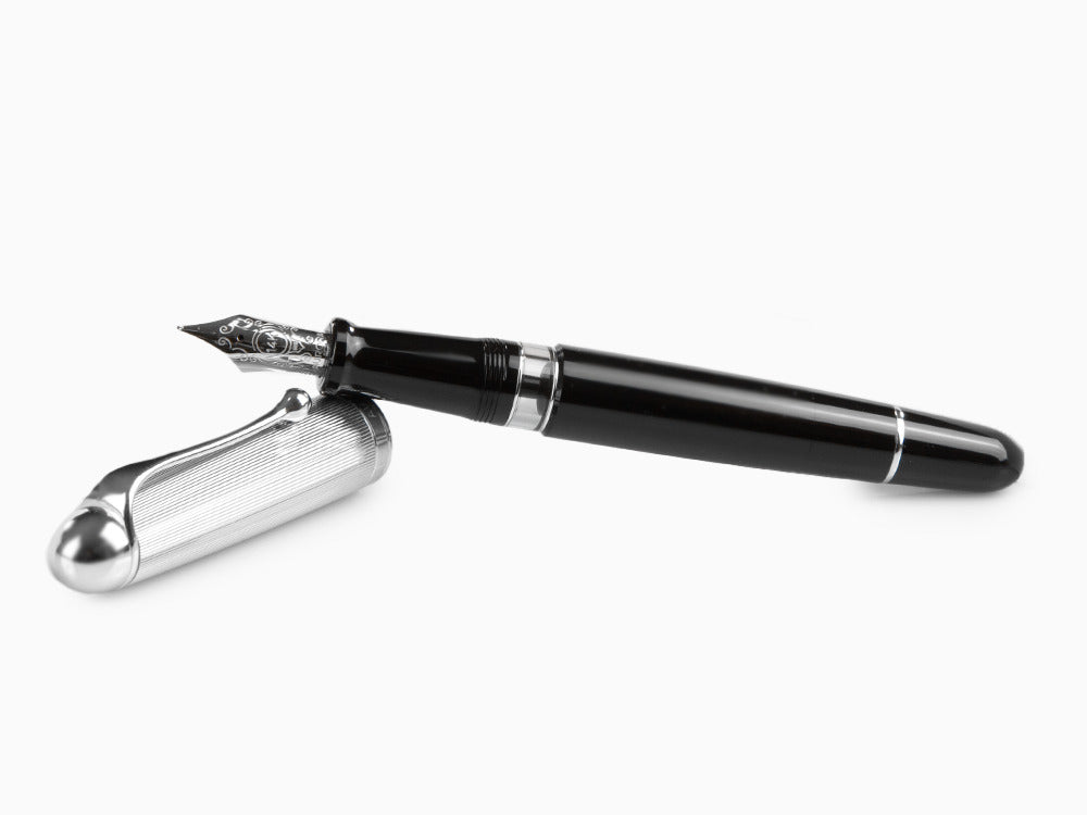 Aurora 88 Big Fountain Pen, Black Resin, Chrome trim, 806