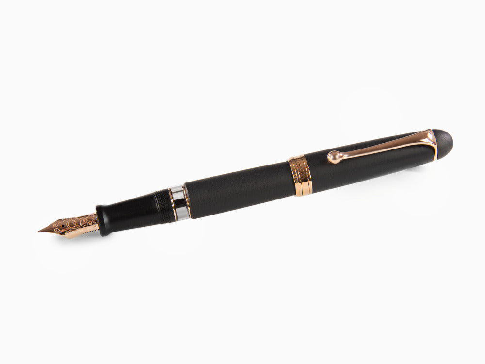 Aurora 88 Black Satin Fountain Pen, Black Resin, Rose Gold Trim, 809-PN