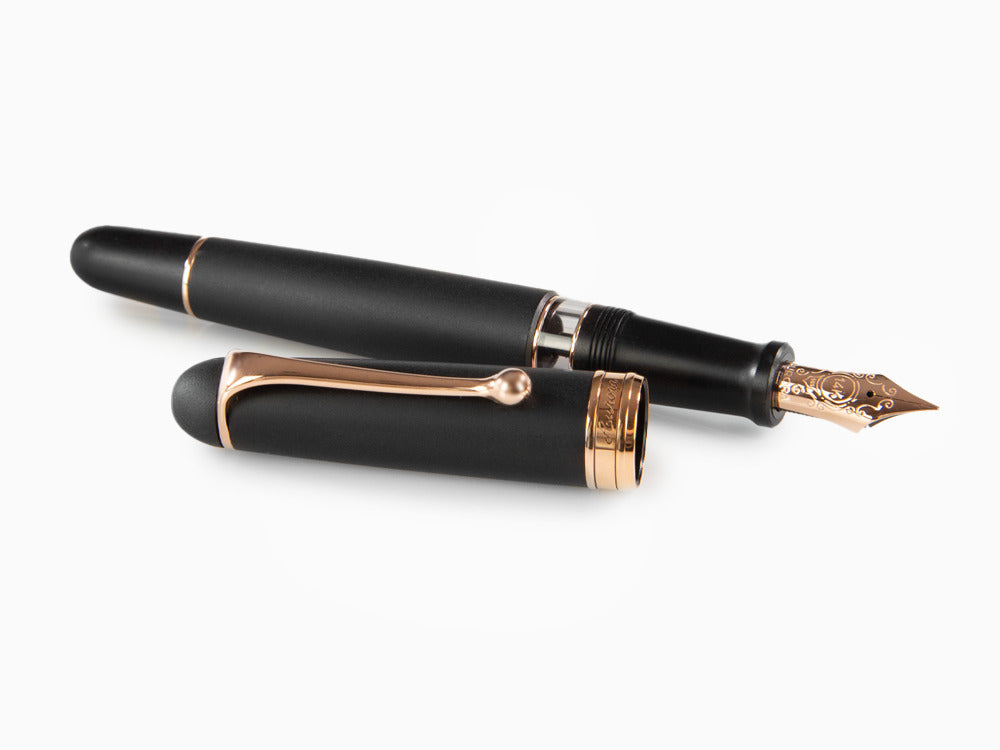 Aurora 88 Black Satin Fountain Pen, Black Resin, Rose Gold Trim, 809-PN