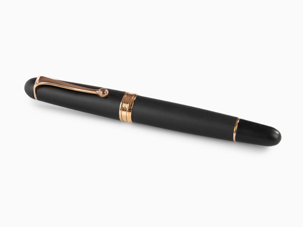 Aurora 88 Black Satin Fountain Pen, Black Resin, Rose Gold Trim, 809-PN