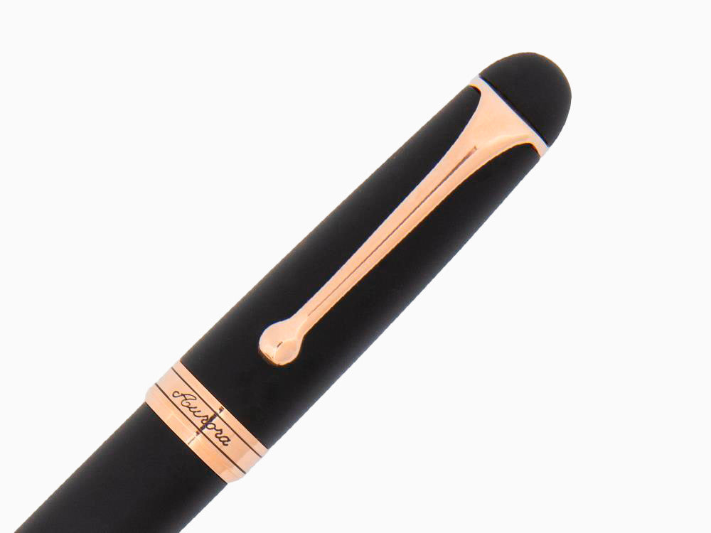 Aurora 88 Black Satin Fountain Pen, Black Resin, Rose Gold Trim, 809-PN