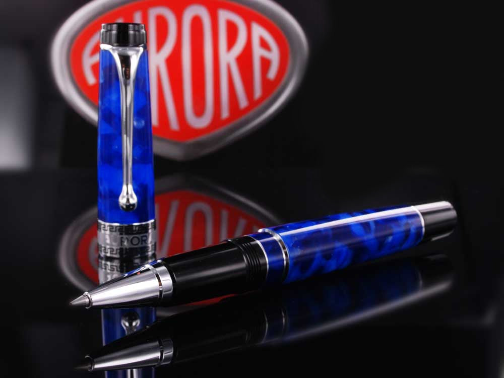 Aurora Optima Rollerball pen, Auroloide, Blue, Chrome Trim 975-CBA