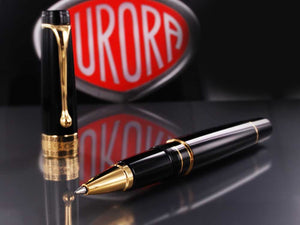 Aurora Optima Rollerball pen, Resin, Black, Gold plated 975N