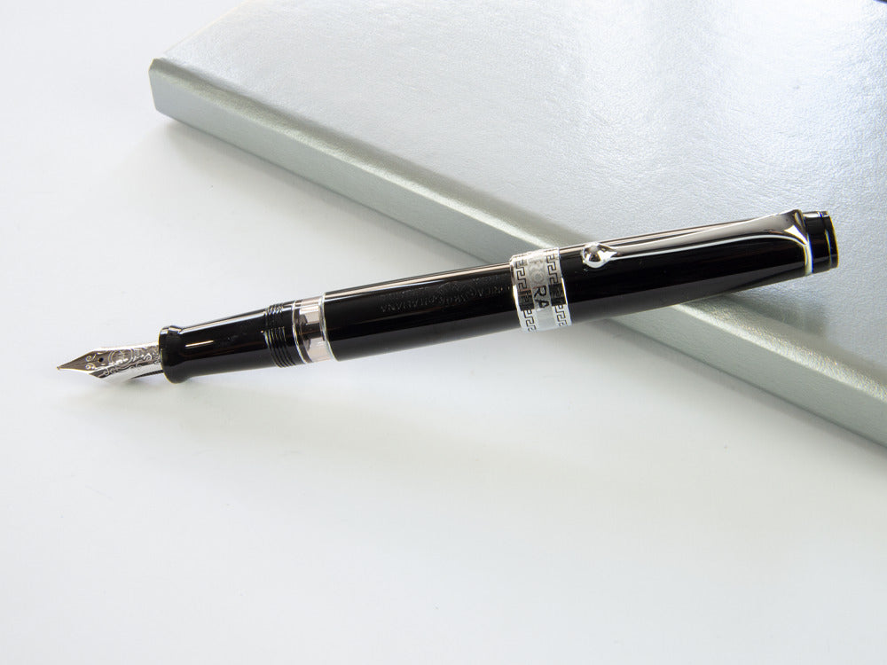 Aurora Optima Fountain Pen, Resin, Black, Chrome Trim, 997CN