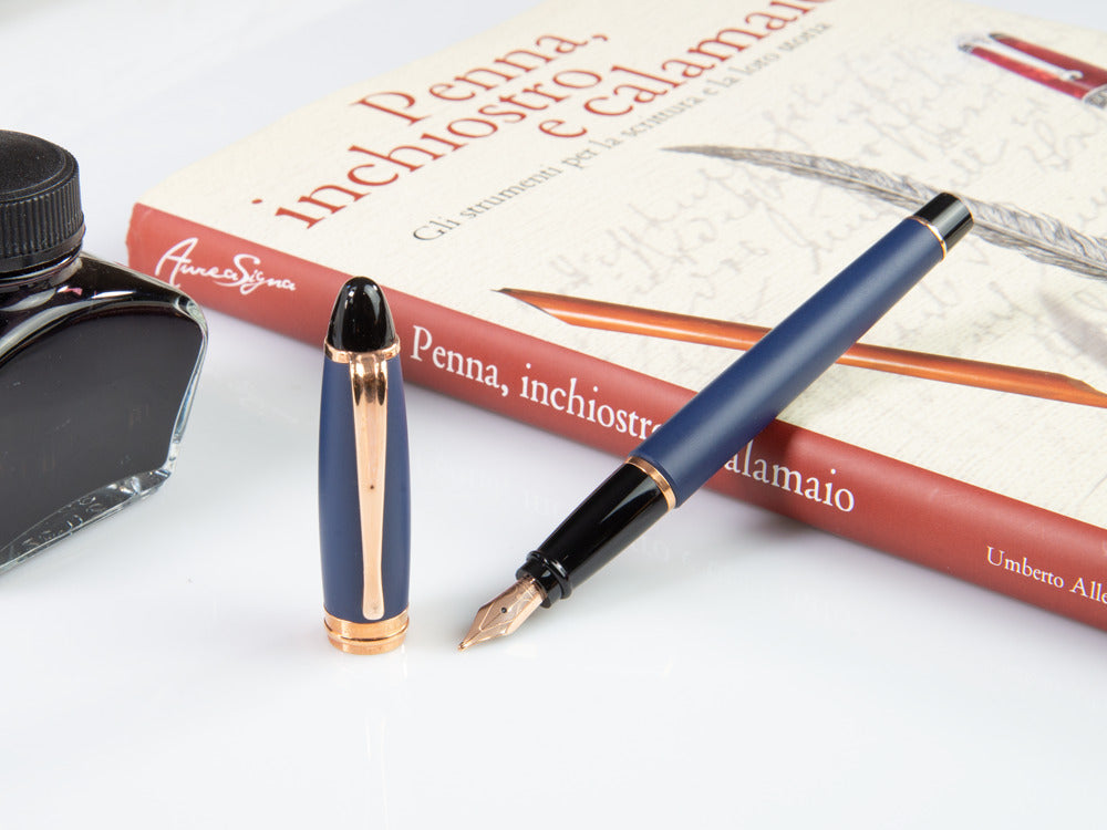 Aurora Ipsilon Matt Fountain Pen, Resin, Blue, Rose gold trim, B10-PB