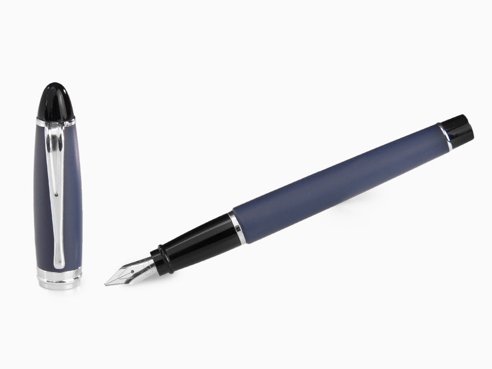 Aurora Fountain Pen Ipsilon Satin  - Blue Resin and Chrome - B10B