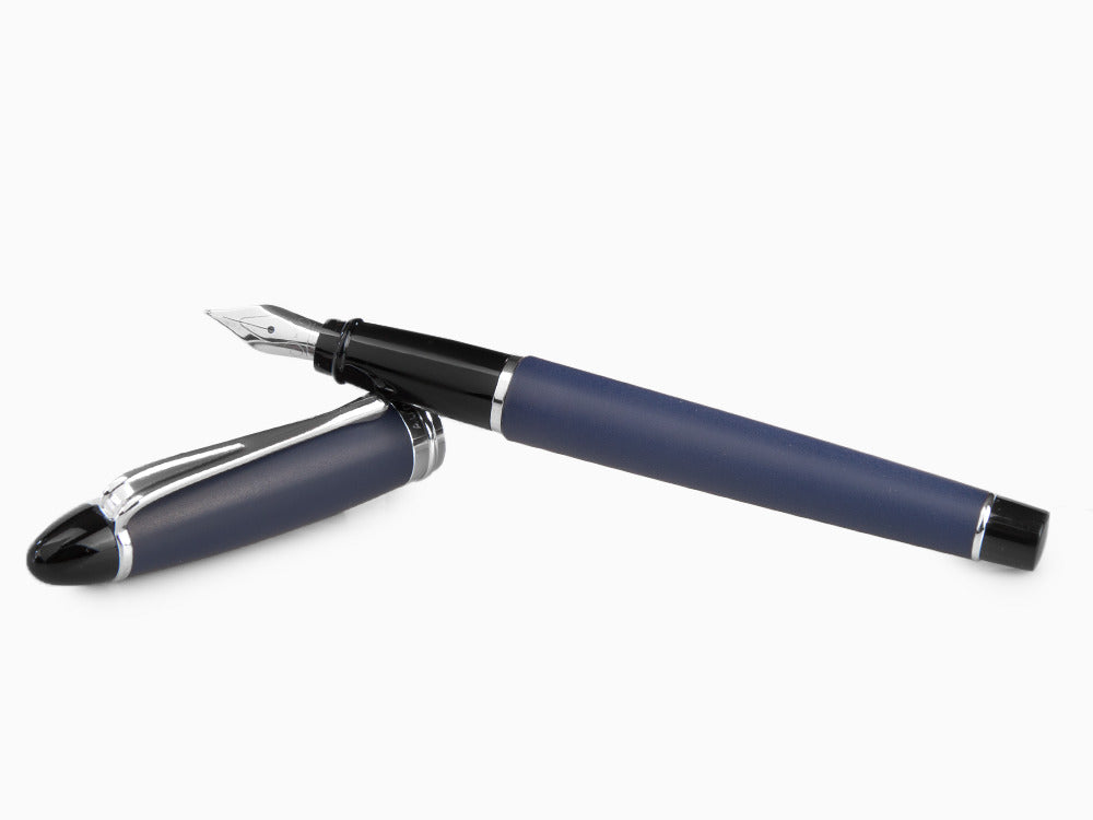Aurora Fountain Pen Ipsilon Satin  - Blue Resin and Chrome - B10B