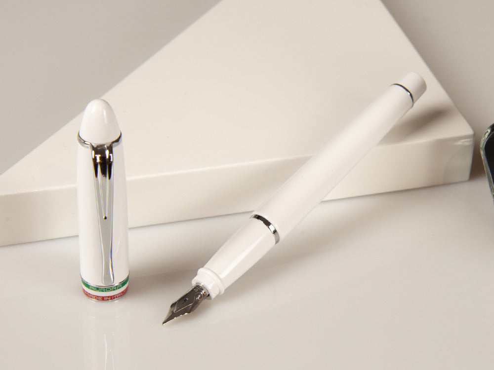 Aurora Ipsilon Italia Fountain Pen, Resin, White, Chrome trim, B17-W