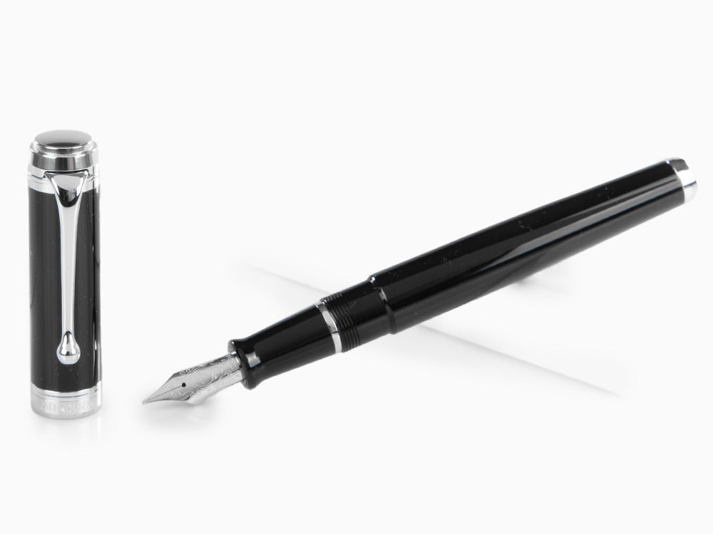 Aurora Talentum Big Fountain Pen, Resin, Chrome Trim, Black, d11N