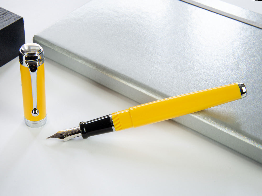 Aurora Talentum Big Fountain Pen - Yellow Resin & Chrome Trims