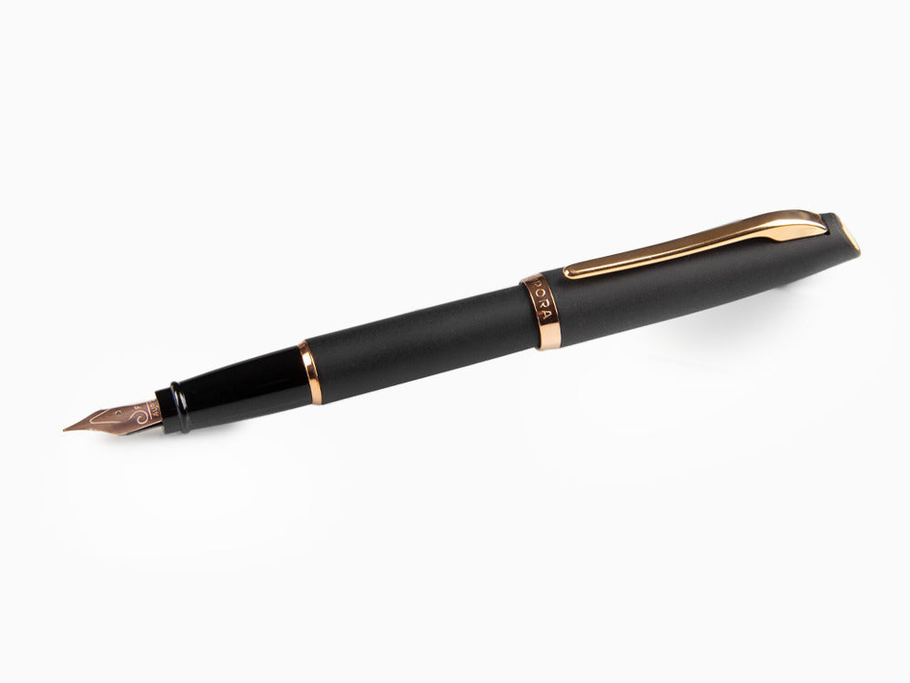 Aurora Style Fountain Pen, Black Resin, Rose gold trim, E20PN