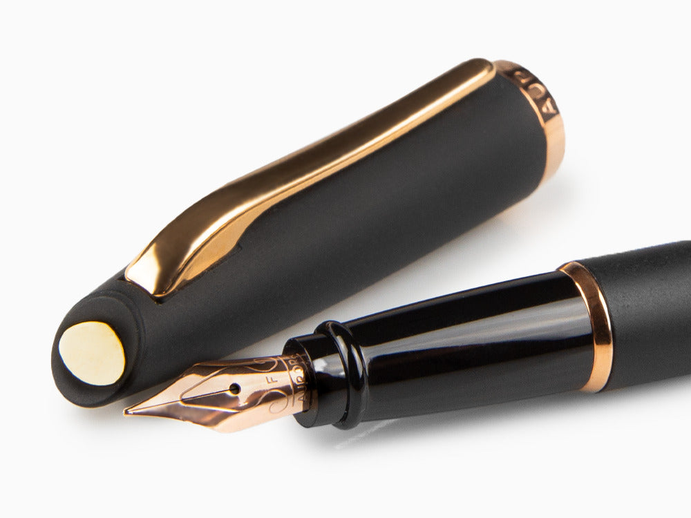 Aurora Style Fountain Pen, Black Resin, Rose gold trim, E20PN