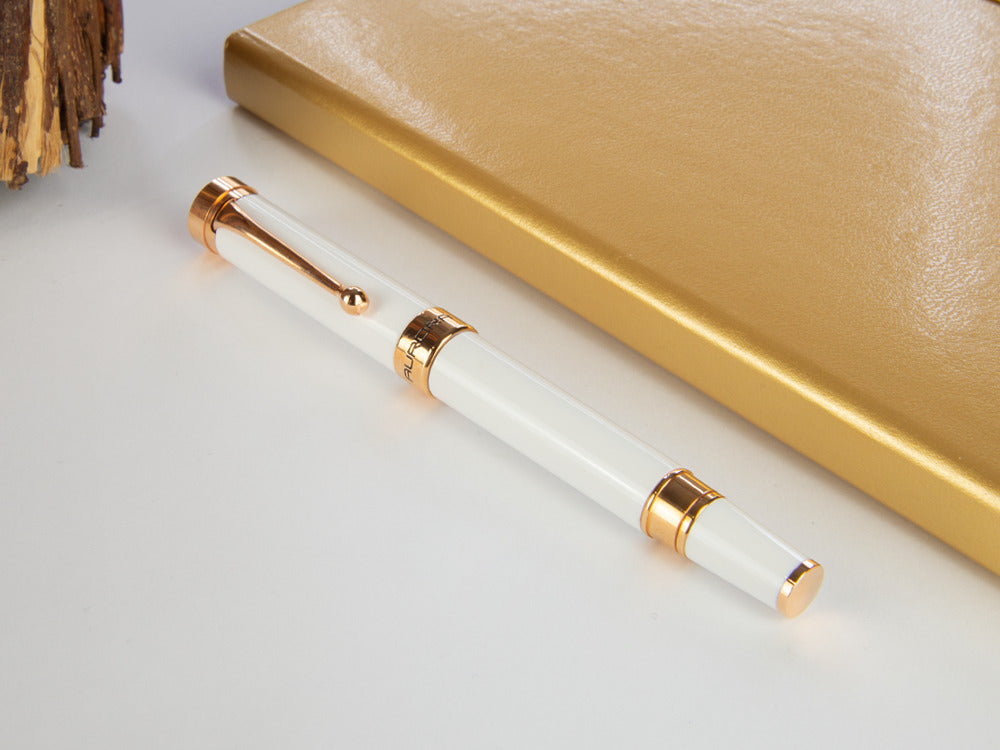 Aurora EDO Fountain Pen, Resin, 14K Rose gold, White, O11-W