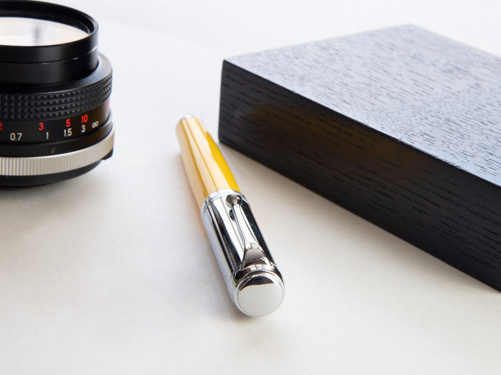 Aurora Talentum Big Fountain Pen, Resin, Chrome Trim, Yellow, d11cy